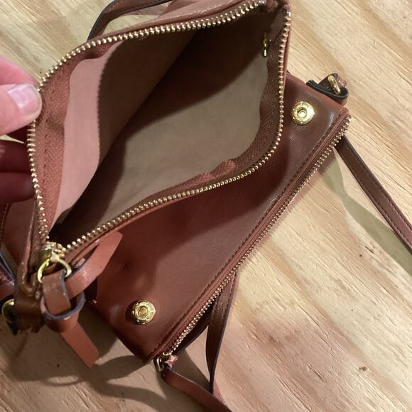 Vintage Brown Faux Leather Crossbody Double Zipper Purse - Picture 8 of 9